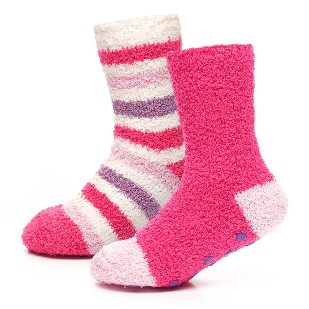 4 Pairs Girls Pink & Lilac Stripe Cosy Socks - Image 3