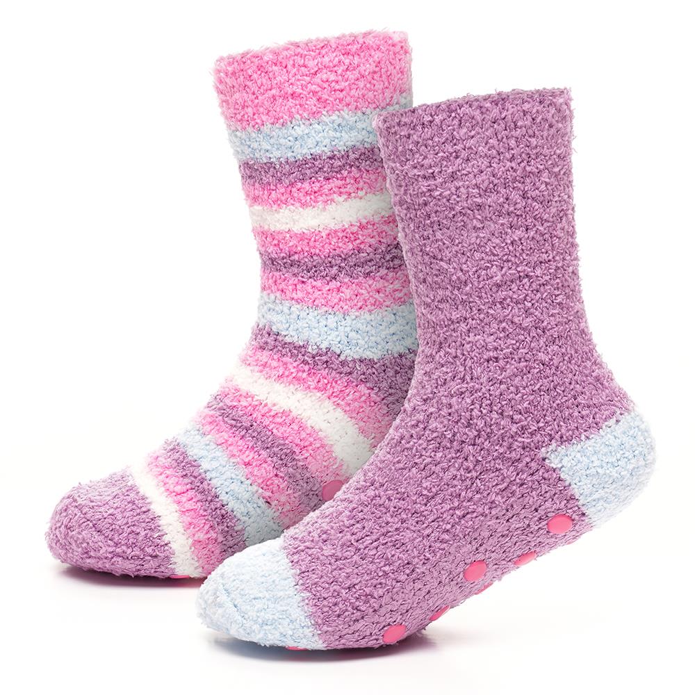 4 Pairs Girls Pink & Lilac Stripe Cosy Socks - Image 4