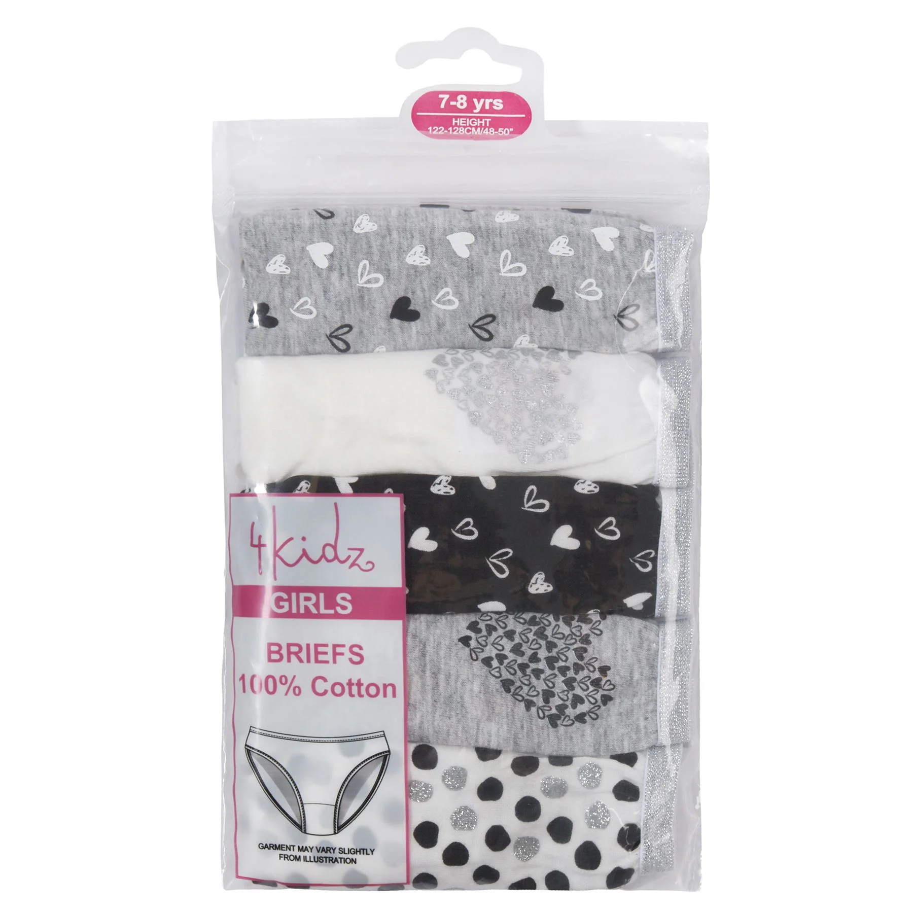 5 Pairs Girls Black Heart Cotton Knickers - Image 3