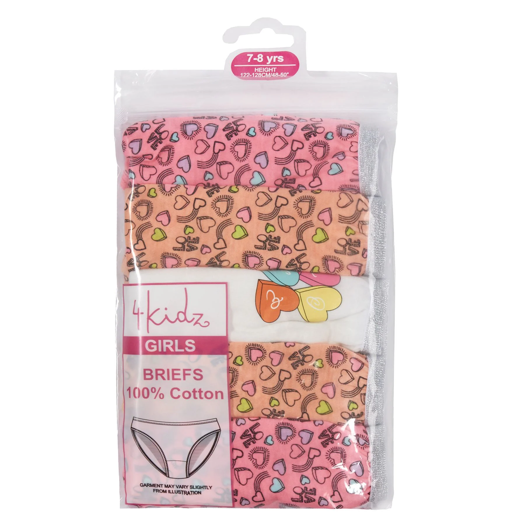 5 Pairs Girls Pink Heart Cotton Knickers - Image 3