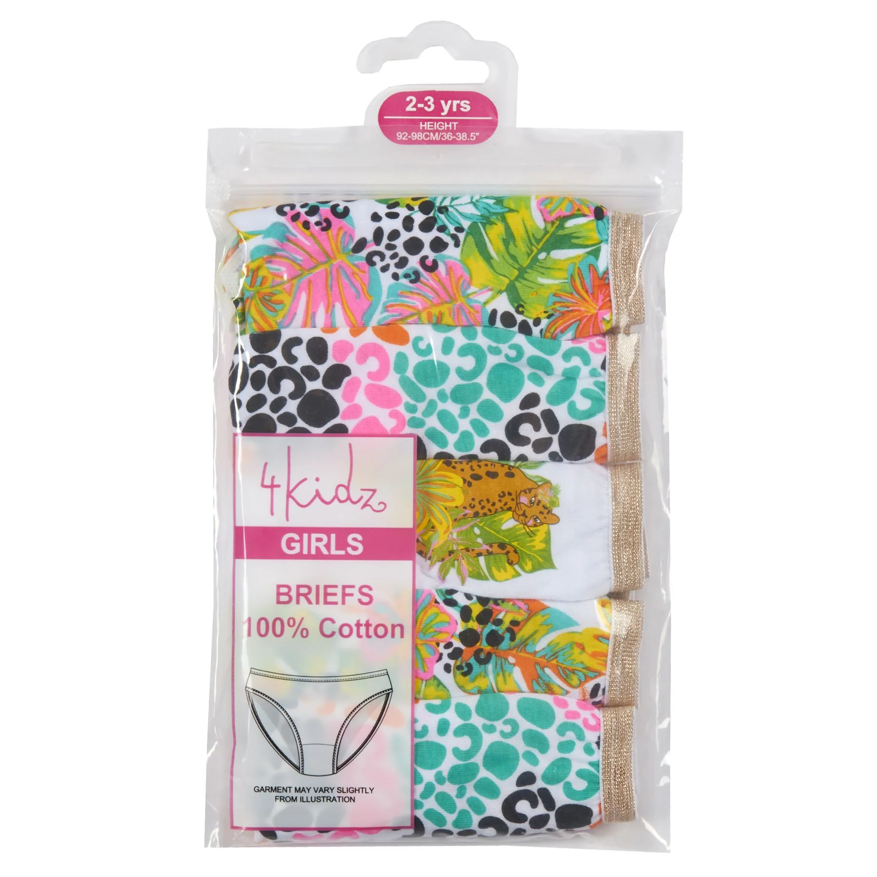 5 Pairs Girls Tropical Leopard Cotton Knickers - Image 3