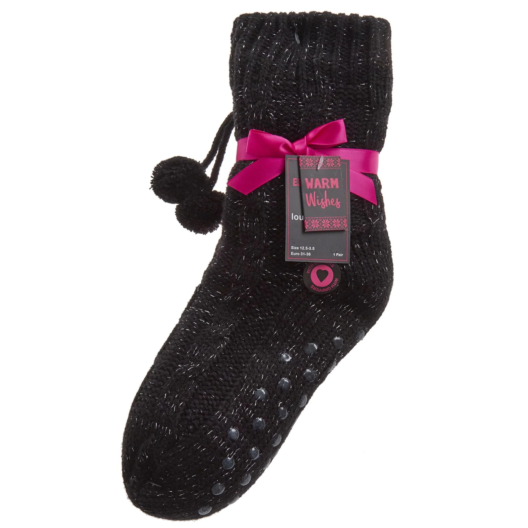 Girls Lurex Cable Knit Slipper Socks - Image 4