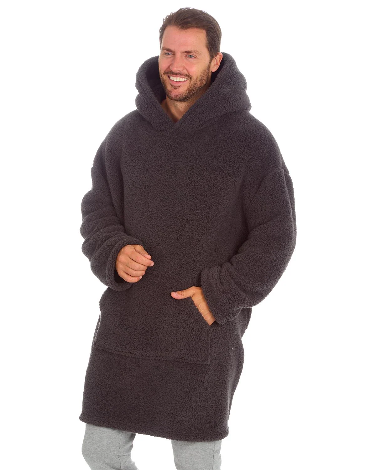 Huggable Mens Borg Fleece Oversized Hoodie - Image 5