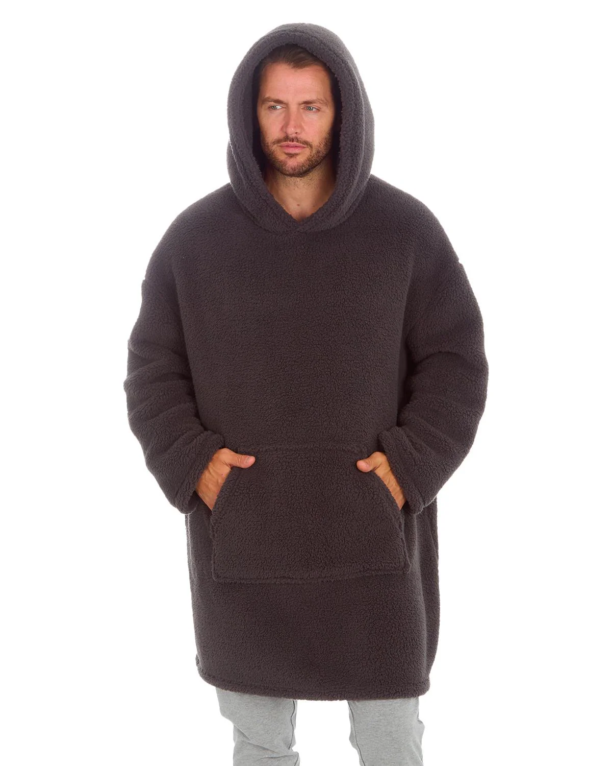 Huggable Mens Borg Fleece Oversized Hoodie - Image 7