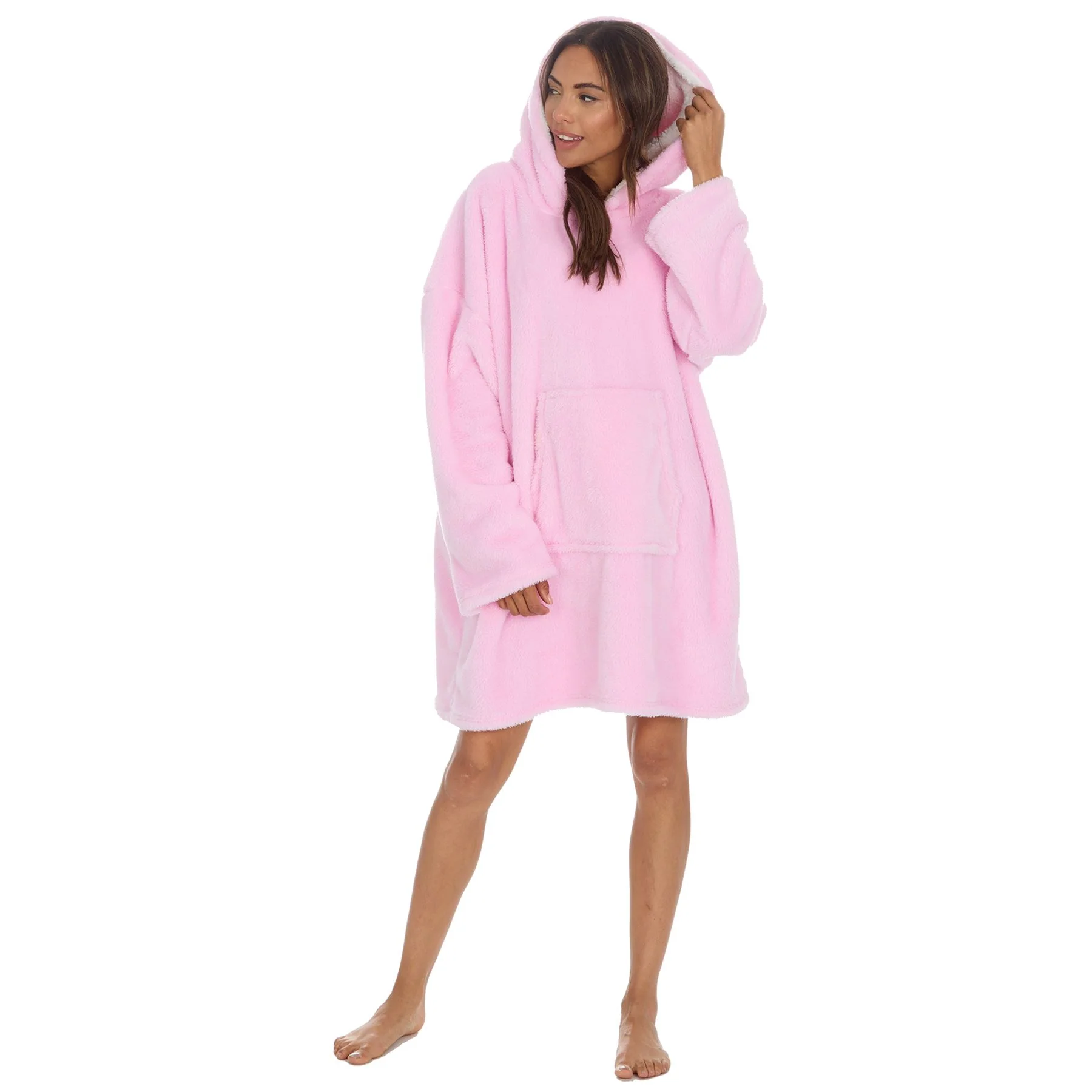 Huggable Womens Pink Snuggle Fleece Oversized Hoodie - Image 3