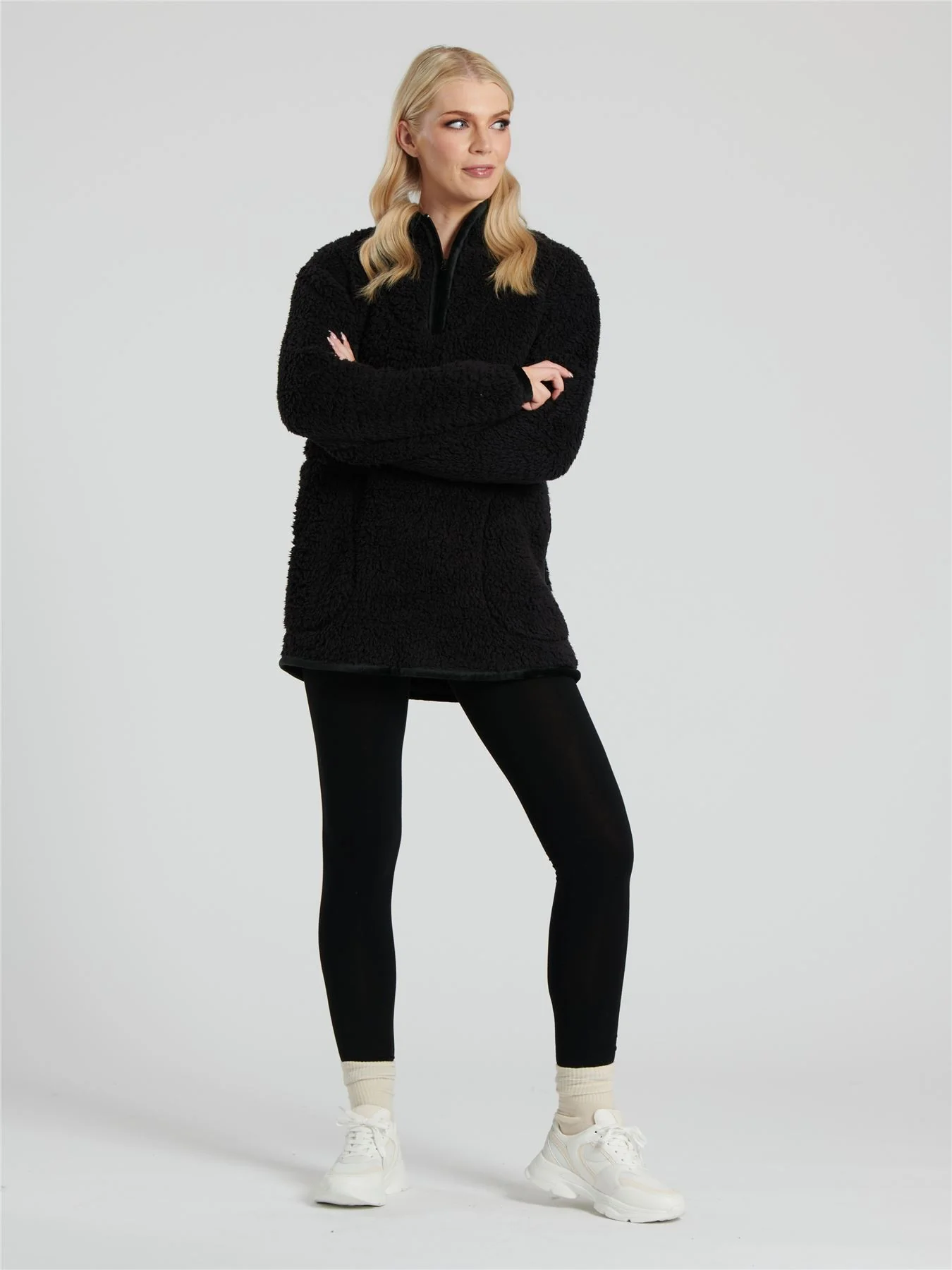 Pistachio Womens Black Borg 1/4 Zip Jumper - Image 5