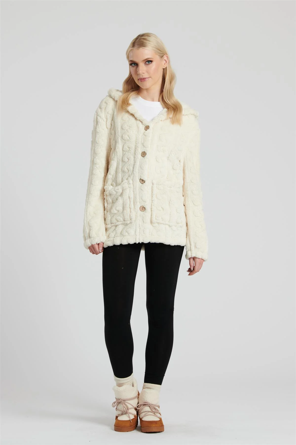 Pistachio Womens Cream Cable Cut Button Cardigan - Image 3