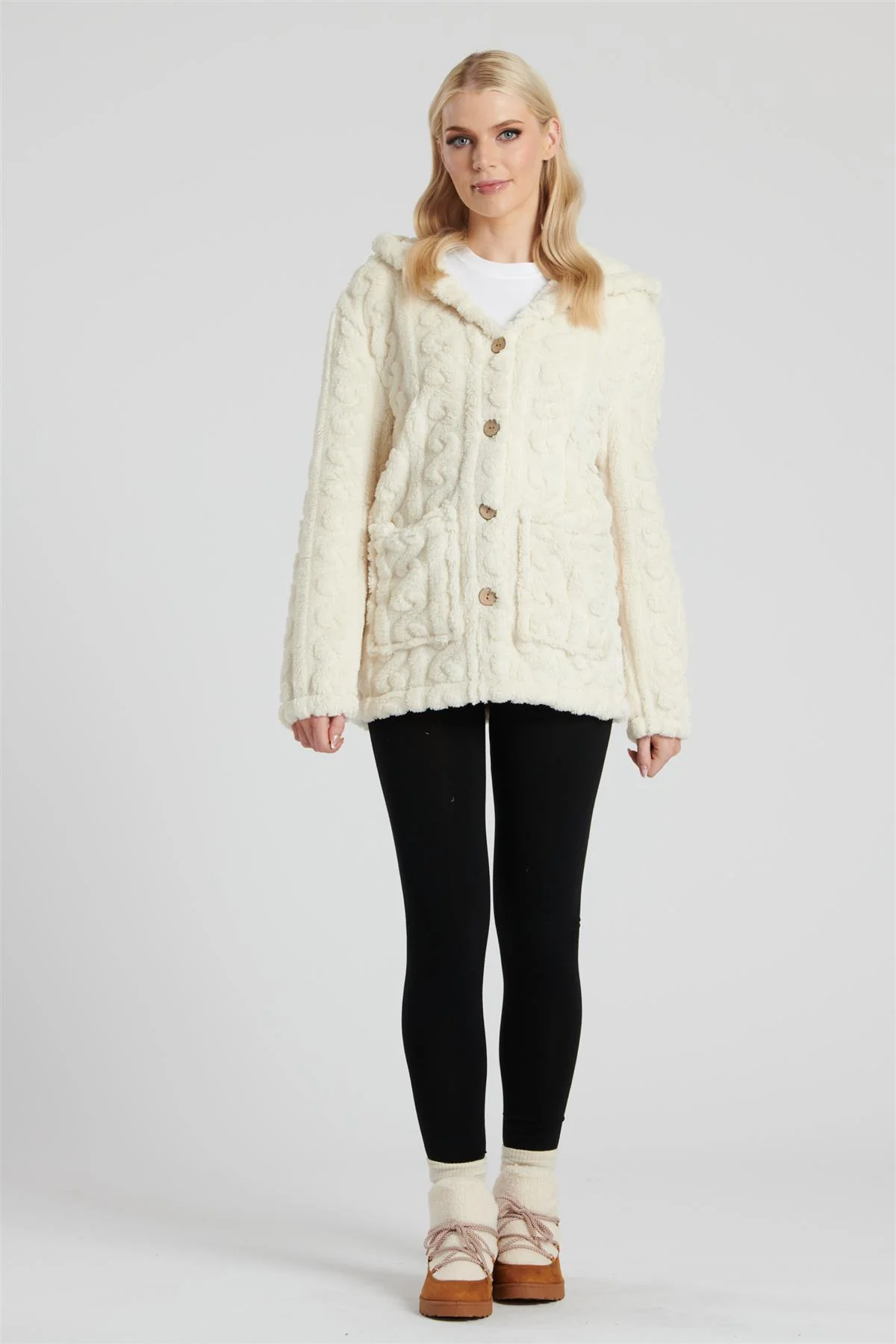 Pistachio Womens Cream Cable Cut Button Cardigan - Image 4