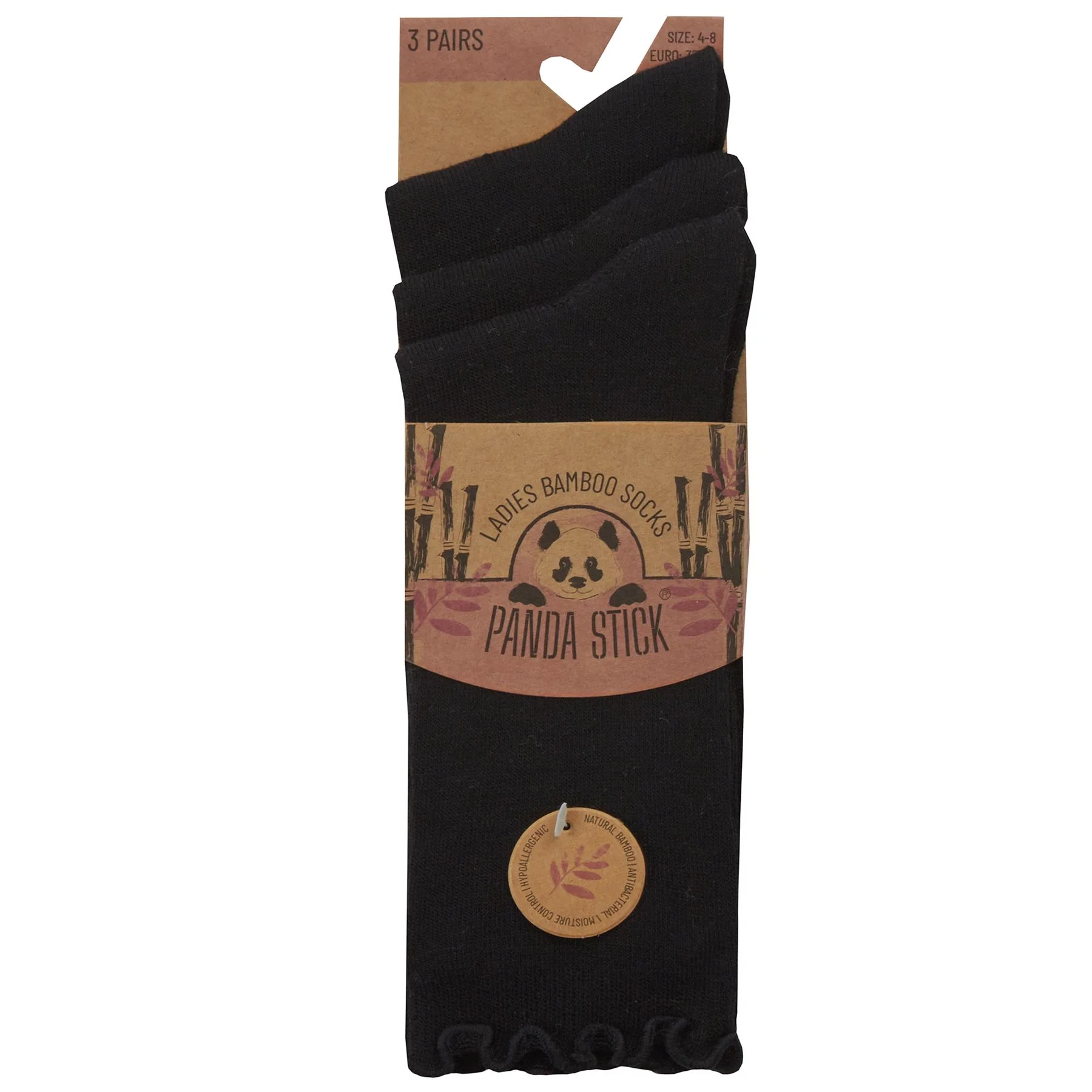 Womens 6 Pack Black Bamboo Frilly Socks - Image 4